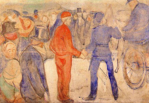 Pessoas se reunindo ao redor de um homem de vermelho (Edvard Munch) - Reprodução com Qualidade Museu