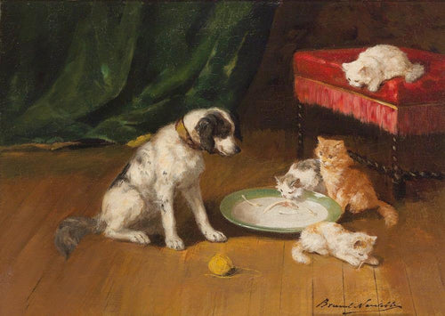 Cão e gato (Alfred-Arthur Brunel de Neuville) - Reprodução com Qualidade Museu