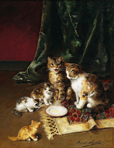 Família de Gato (Alfred-Arthur Brunel de Neuville) - Reprodução com Qualidade Museu