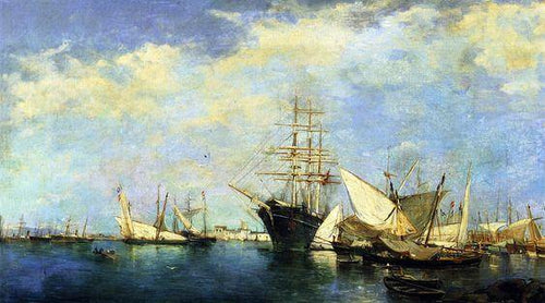Seascape, navios no porto (Joaquin Sorolla) - Reprodução com Qualidade Museu
