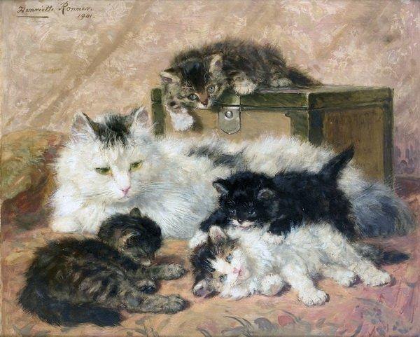 Uma mãe feliz (Henriette Ronner-Knip) - Reprodução com Qualidade Museu