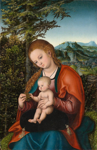 Madonna e criança em uma paisagem