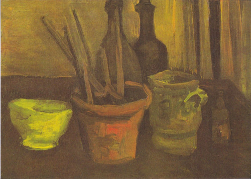 Natureza morta com escovas em um vaso de flores (Vincent Van Gogh) - Reprodução com Qualidade Museu