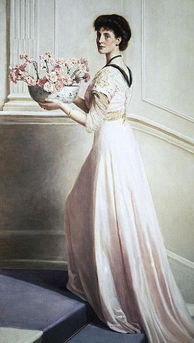 Senhora com uma tigela de cravos rosa (John Collier) - Reprodução com Qualidade Museu