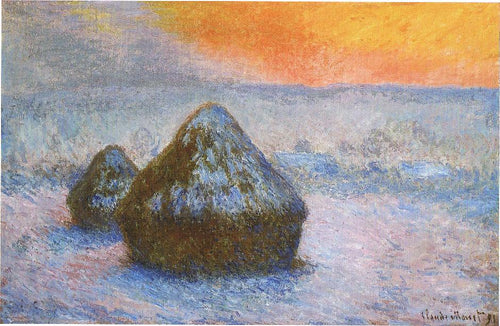 Grainstacks ao pôr do sol, efeito de neve (Claude Monet) - Reprodução com Qualidade Museu