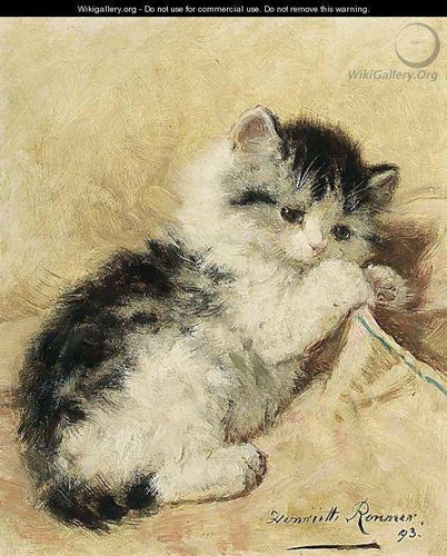 Um gatinho brincalhão (Henriette Ronner-Knip) - Reprodução com Qualidade Museu