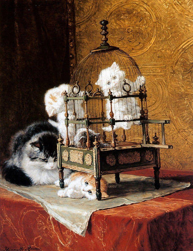 Brincando com gatinhos (Henriette Ronner-Knip) - Reprodução com Qualidade Museu