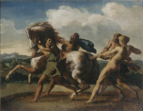 Escravos parando um cavalo, estudo para a corrida dos cavalos bárbaros