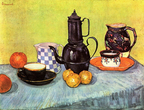 Natureza morta com cafeteira, pratos e frutas (Vincent Van Gogh) - Reprodução com Qualidade Museu