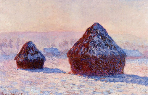Grainstacks pela manhã, efeito de neve (Claude Monet) - Reprodução com Qualidade Museu