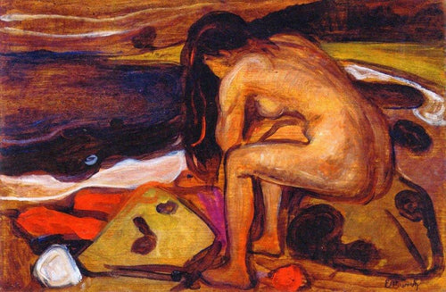Sentado nu na praia (Edvard Munch) - Reprodução com Qualidade Museu