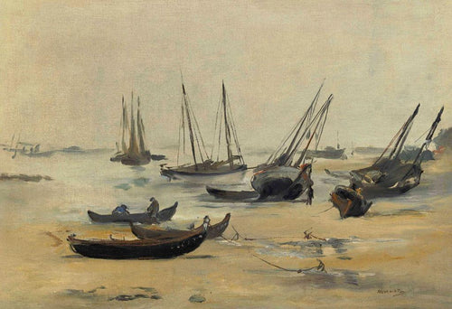 Barcos na maré baixa na Baía de Arachon (Edouard Manet) - Reprodução com Qualidade Museu
