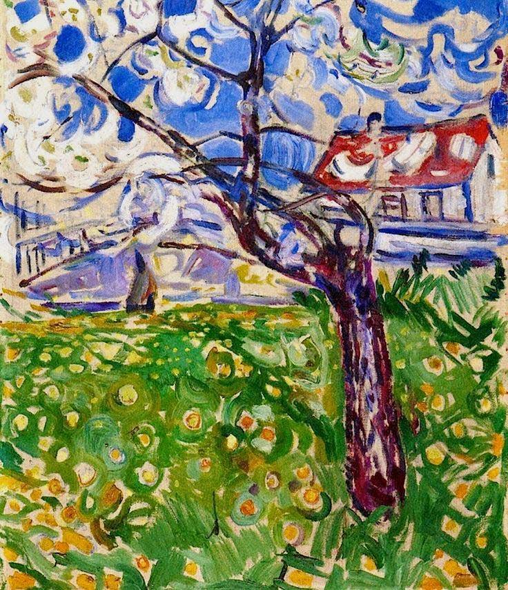 Árvores frutíferas em flor (Edvard Munch) - Reprodução com Qualidade Museu