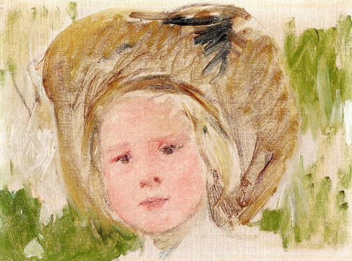 Esboço da cabeça de uma menina com uma roseta negra (Mary Cassatt) - Reprodução com Qualidade Museu