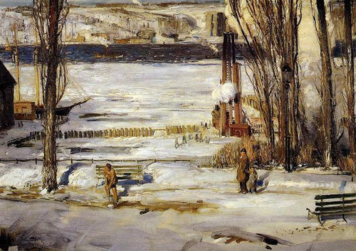 Rio Hudson com neve matinal (George Bellows) - Reprodução com Qualidade Museu