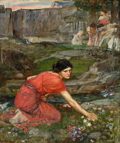 Donzelas colhendo flores perto de um riacho (John William Waterhouse) - Reprodução com Qualidade Museu