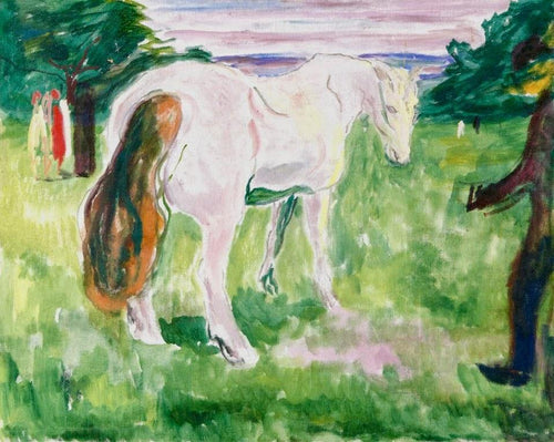 Cavalo branco em um prado verde (Edvard Munch) - Reprodução com Qualidade Museu