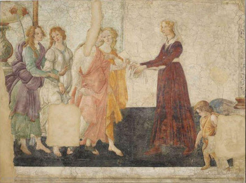 Vênus e as três graças oferecendo presentes para uma jovem (Sandro Botticelli) - Reprodução com Qualidade Museu