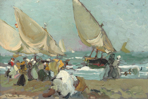 Embarcações à vela em um dia ventoso, Valência (Joaquin Sorolla) - Reprodução com Qualidade Museu