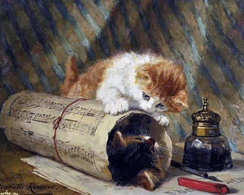 Brincando com gatinhos (Henriette Ronner-Knip) - Reprodução com Qualidade Museu