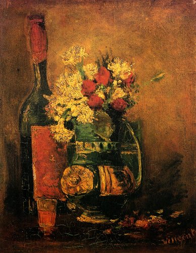 Vaso De Cravos Brancos E Rosas E Garrafa (Vincent Van Gogh) - Reprodução com Qualidade Museu