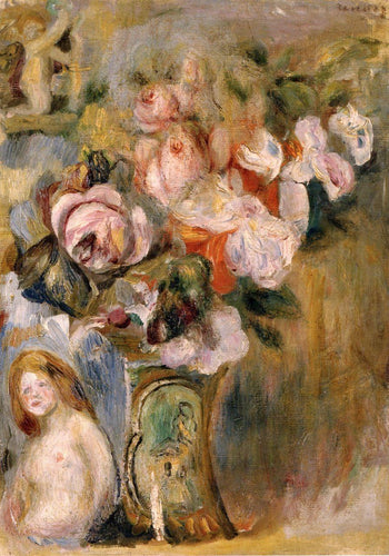 Vaso De Flores E Uma Mulher (Pierre-Auguste Renoir) - Reprodução com Qualidade Museu