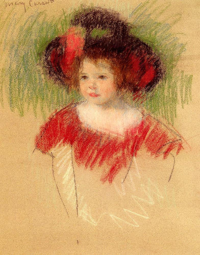 Margot com chapéu grande e vestido vermelho (Mary Cassatt) - Reprodução com Qualidade Museu