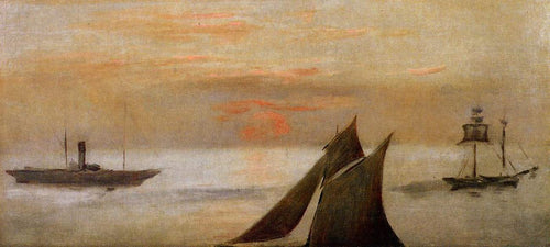 Estudo de navios, pôr do sol (Edouard Manet) - Reprodução com Qualidade Museu