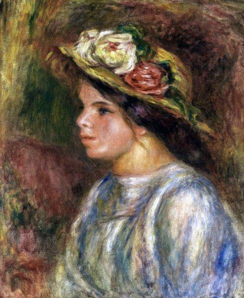 Busto de uma mulher chapéu aparado em palha (Pierre-Auguste Renoir) - Reprodução com Qualidade Museu