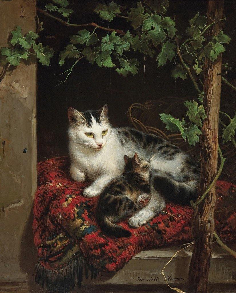 Gato com gatinho (Henriette Ronner-Knip) - Reprodução com Qualidade Museu