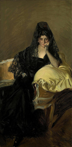 Retrato da senhora Urcola usando uma mantilha preta (Joaquin Sorolla) - Reprodução com Qualidade Museu