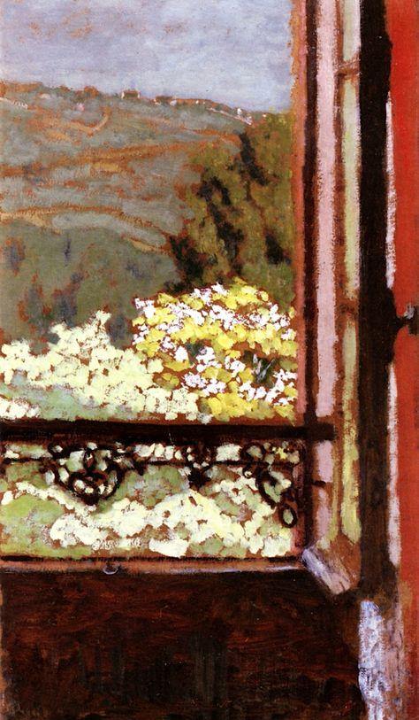 Uma janela aberta com vista para árvores floridas - Replicarte