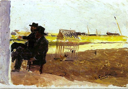 The Beach, Valência - Dois Homens Sentados (Joaquin Sorolla) - Reprodução com Qualidade Museu