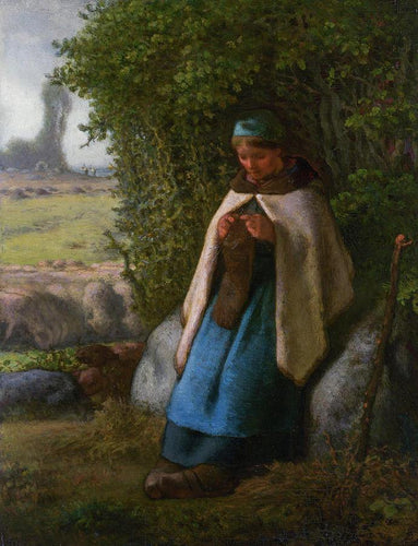 Pastora sentada em uma rocha (Jean-François Millet) - Reprodução com Qualidade Museu