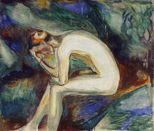 Nu Masculino Sentado na Floresta (Edvard Munch) - Reprodução com Qualidade Museu