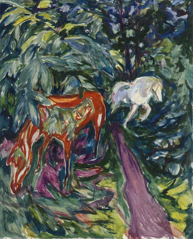 Dois cavalos na floresta (Edvard Munch) - Reprodução com Qualidade Museu