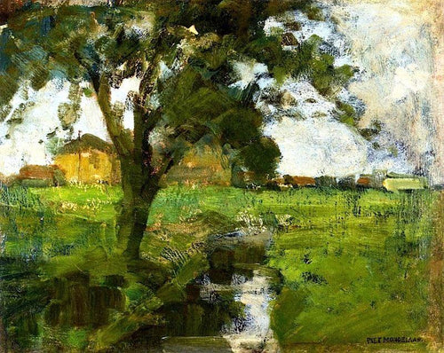 Cena de fazenda com árvore em primeiro plano e vala de irrigação (Piet Mondrian) - Reprodução com Qualidade Museu