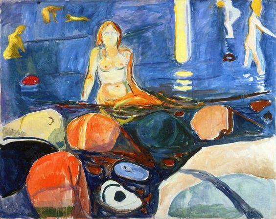 Banhando Mulher E Crianças (Edvard Munch) - Reprodução com Qualidade Museu