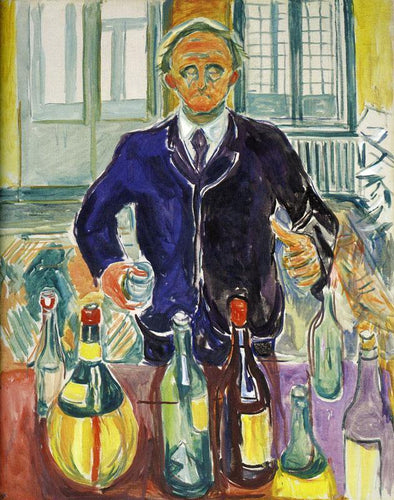 Auto-retrato com garrafas (Edvard Munch) - Reprodução com Qualidade Museu
