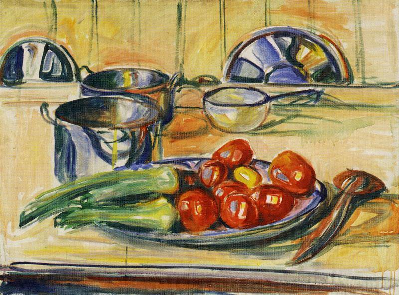 Natureza morta com tomate, alho-porro e caçarolas (Edvard Munch) - Reprodução com Qualidade Museu