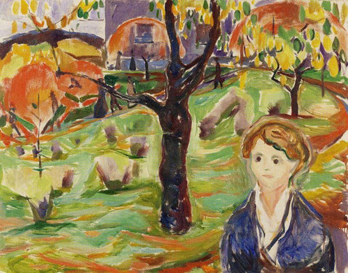 Mulher jovem no jardim (Edvard Munch) - Reprodução com Qualidade Museu