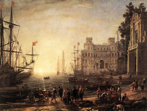 Cena do porto com a Villa Medici (Claude Lorrain) - Reprodução com Qualidade Museu