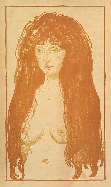 O Pecado - Mulher Com Cabelo Ruivo E Olhos Verdes (Edvard Munch) - Reprodução com Qualidade Museu