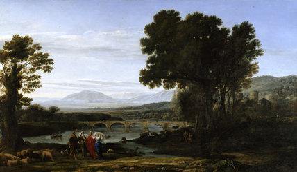 Uma paisagem de rio com Jacó, Labão e suas filhas (Claude Lorrain) - Reprodução com Qualidade Museu