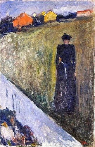 Mulher na paisagem noturna (Edvard Munch) - Reprodução com Qualidade Museu