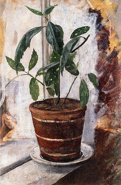 Vaso de planta no peitoril da janela (Edvard Munch) - Reprodução com Qualidade Museu