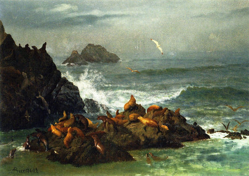 Seal Rocks, Oceano Pacífico, Califórnia (Albert Bierstadt) - Reprodução com Qualidade Museu