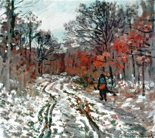 Caminho através do efeito neve da floresta (Claude Monet) - Reprodução com Qualidade Museu