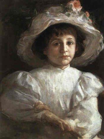 Retrato de uma menina sentada com chapéu (Joaquin Sorolla) - Reprodução com Qualidade Museu