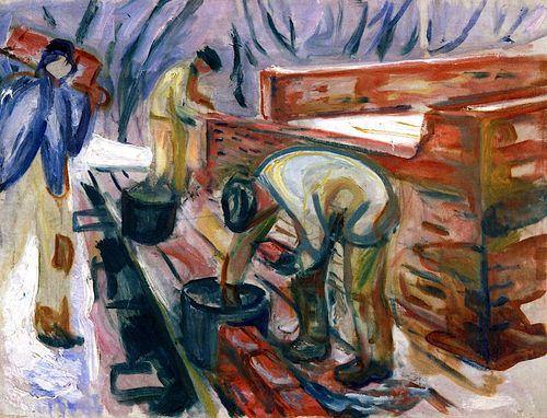 Pedreiros trabalhando no prédio do estúdio (Edvard Munch) - Reprodução com Qualidade Museu